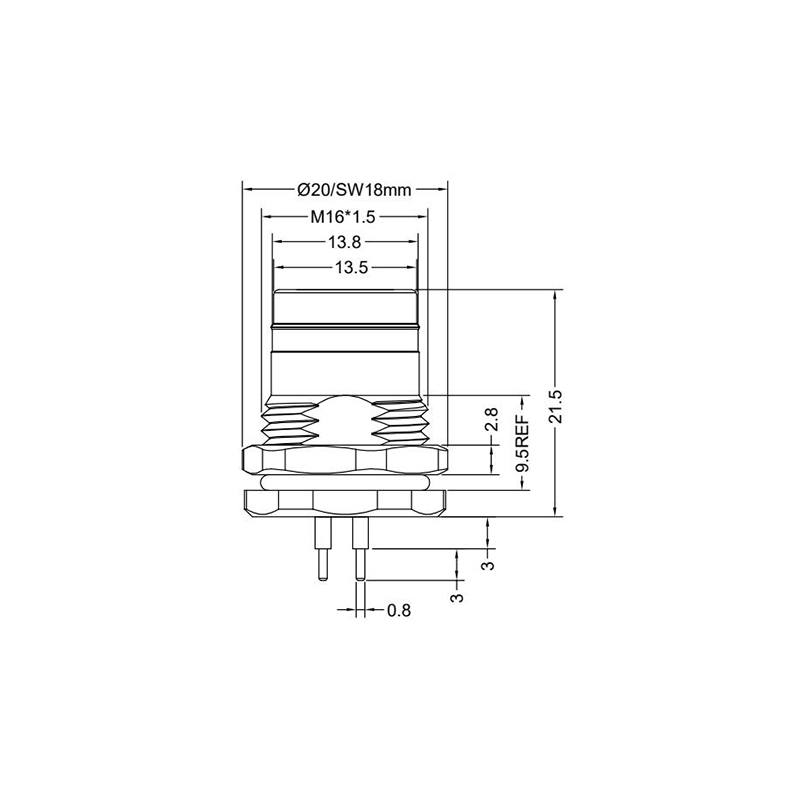 Push-pull m12 3pins A code female straight front panel mount connector M16 thread,unshielded,insert,brass with nickel plated shell